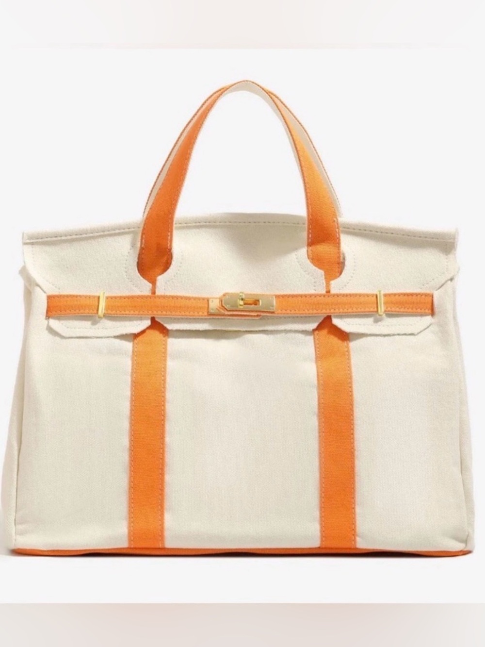 Boatkin Canvas Two-Tone Bag - Orange with Gold Hardware